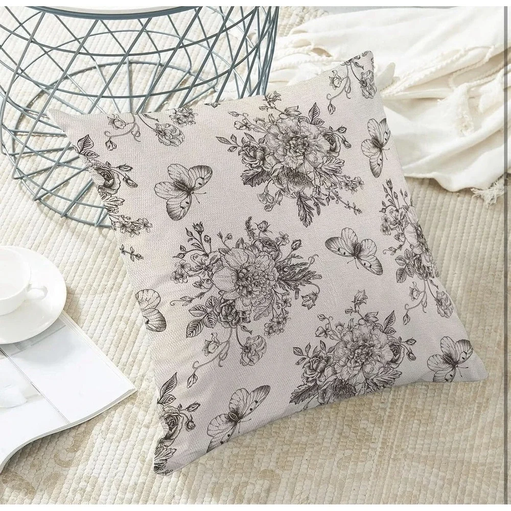 Chinoiserie Black Floral Pillow Covers 20x20 Inch Set of 2 - NEW